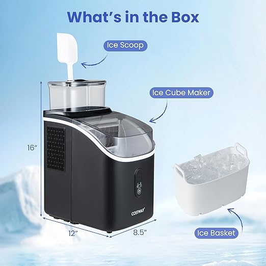 Costway Countertop Ice Cube Maker with External Water Tank, 16Pcs Ready in 6 Mins