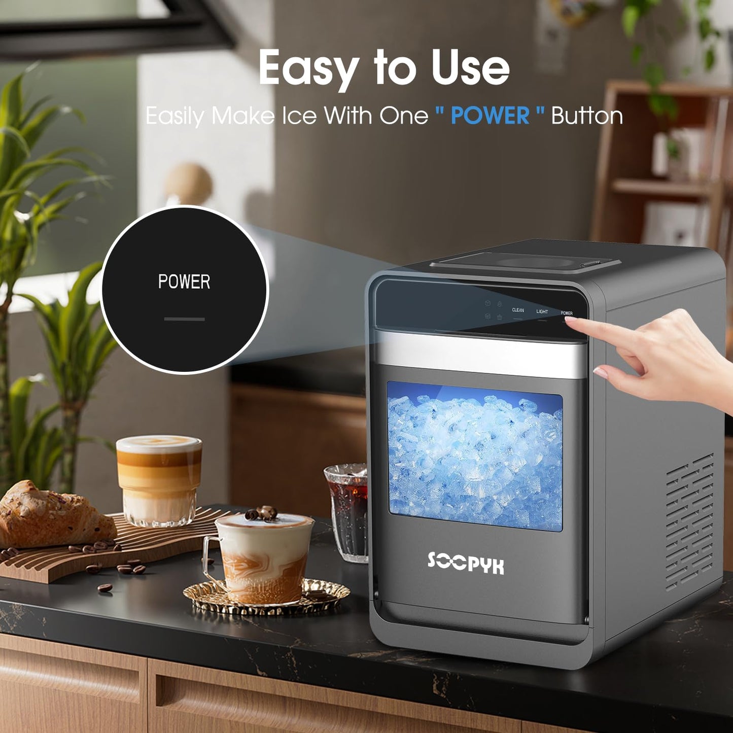 Soopyk Self Cleaning Countertop Nugget Ice Maker Machine with Ice Scoop 33lbs Daily...