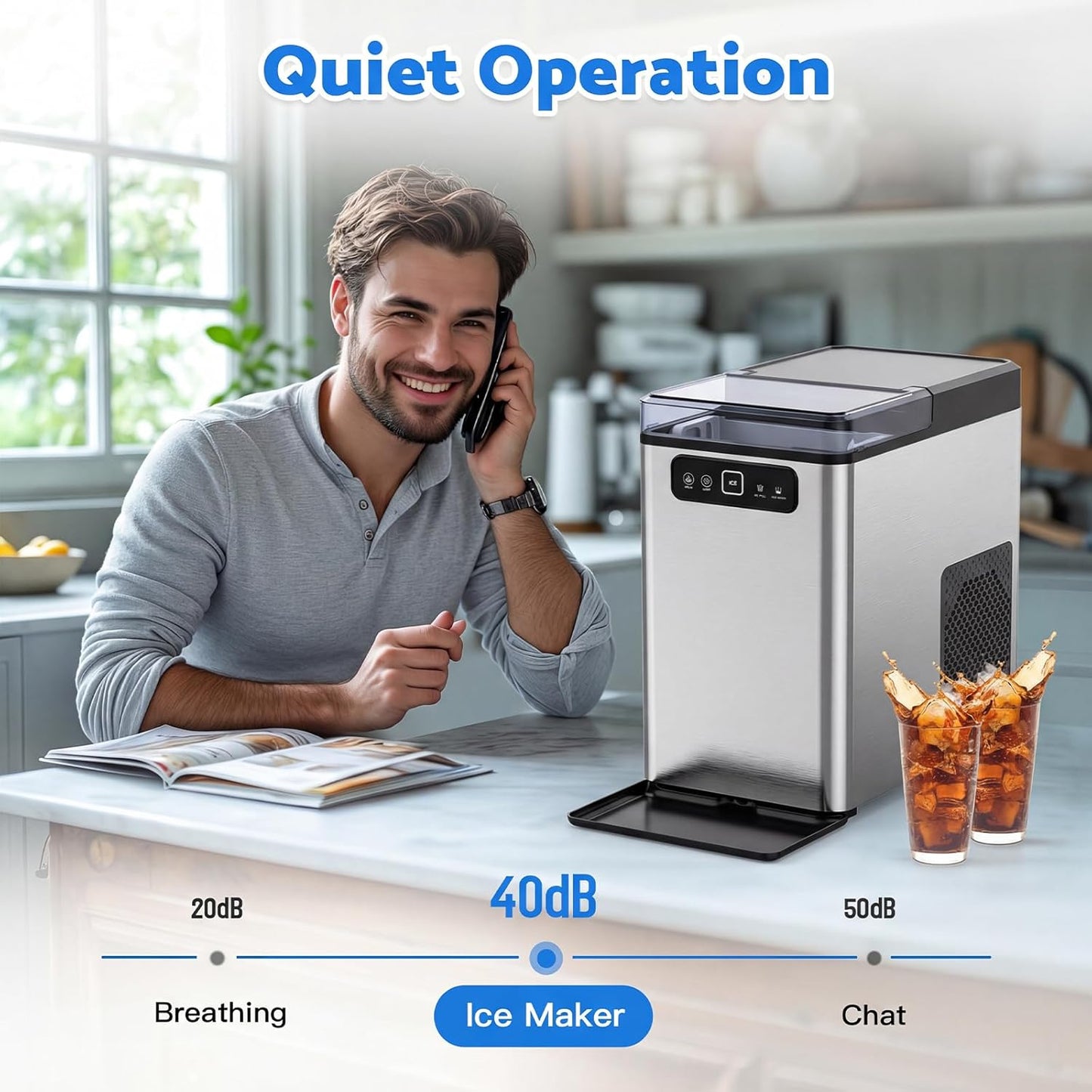 Momokova Nugget Ice Maker Countertop, Ready in 5 Mins