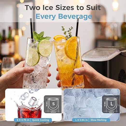 KMFurnila Countertop Ice Maker, 9 Bullet Cubes Ready in 6 Mins