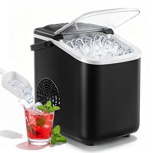 KMFurnila Countertop Ice Maker, 9 Bullet Cubes Ready in 6 Mins