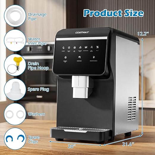 Costway Self Dispensing Nugget Ice Maker Countertop, 80Lbs/24H Soft Chewable Pellet Ice
