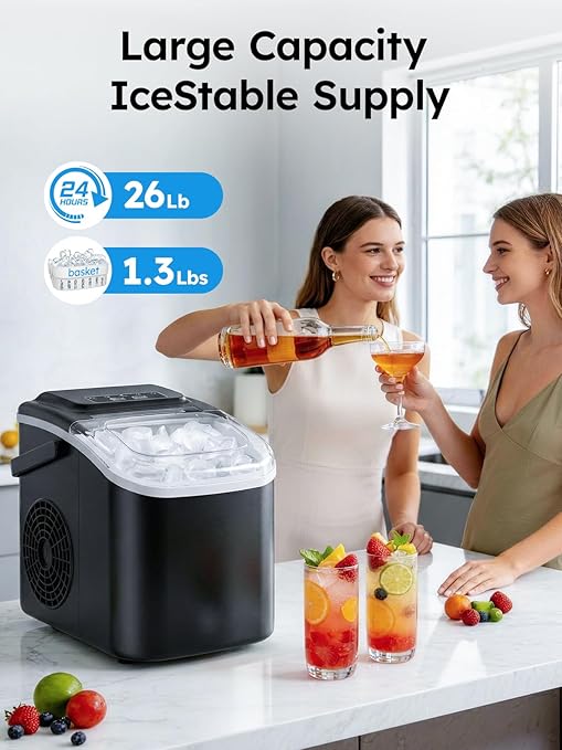 Mojgar Countertop Ice Maker, 26lbs/24H Portable Ice Maker with Handle