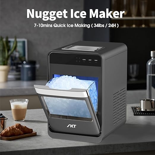 IKT Self Cleaning Countertop Nugget Ice Maker Machine with Ice Scoop 33lbs Daily...
