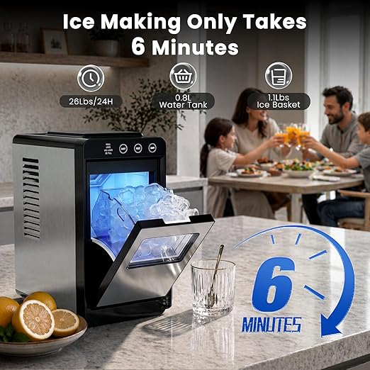 Electactic Countertop Ice Maker, 26Lbs Daily Ice Production