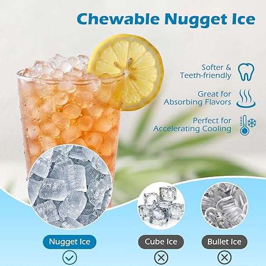 Costway Self Dispensing Nugget Ice Maker Countertop, 80Lbs/24H Soft Chewable Pellet Ice