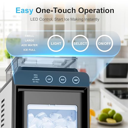 Kismile Countertop Ice Maker with 1.2L Top Water Tank, 8 Bullet Cubes in 6 Mins