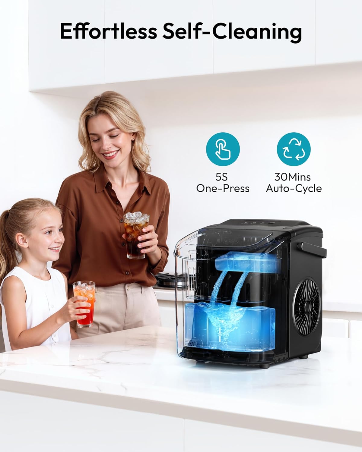 Euhomy Countertop Ice Maker Machine with Handle, 26lbs in 24Hrs