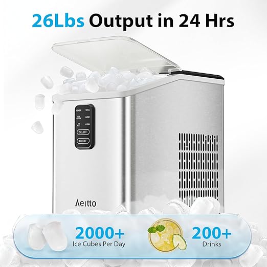 Aeitto Ice Maker Countertop 26lbs/24H, Ice Machine 8 Ice Cubes Ready in 6 Mins (2784)