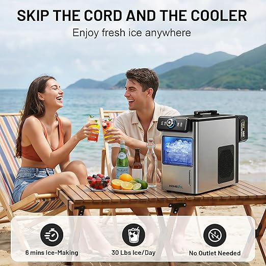 Homevol Cordless Rechargeable Battery Powered Ice Maker, 5.5H Max Runtime