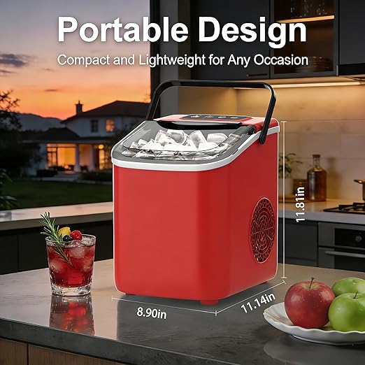 Bayany Countertop Ice Maker with Handle, 9 Ice Cubes in 6 Mins