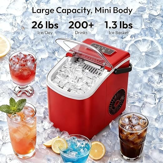Snowflk Small Portable Countertop Ice Maker, 26lbs/24H Ice Machine with Self-Cleaning