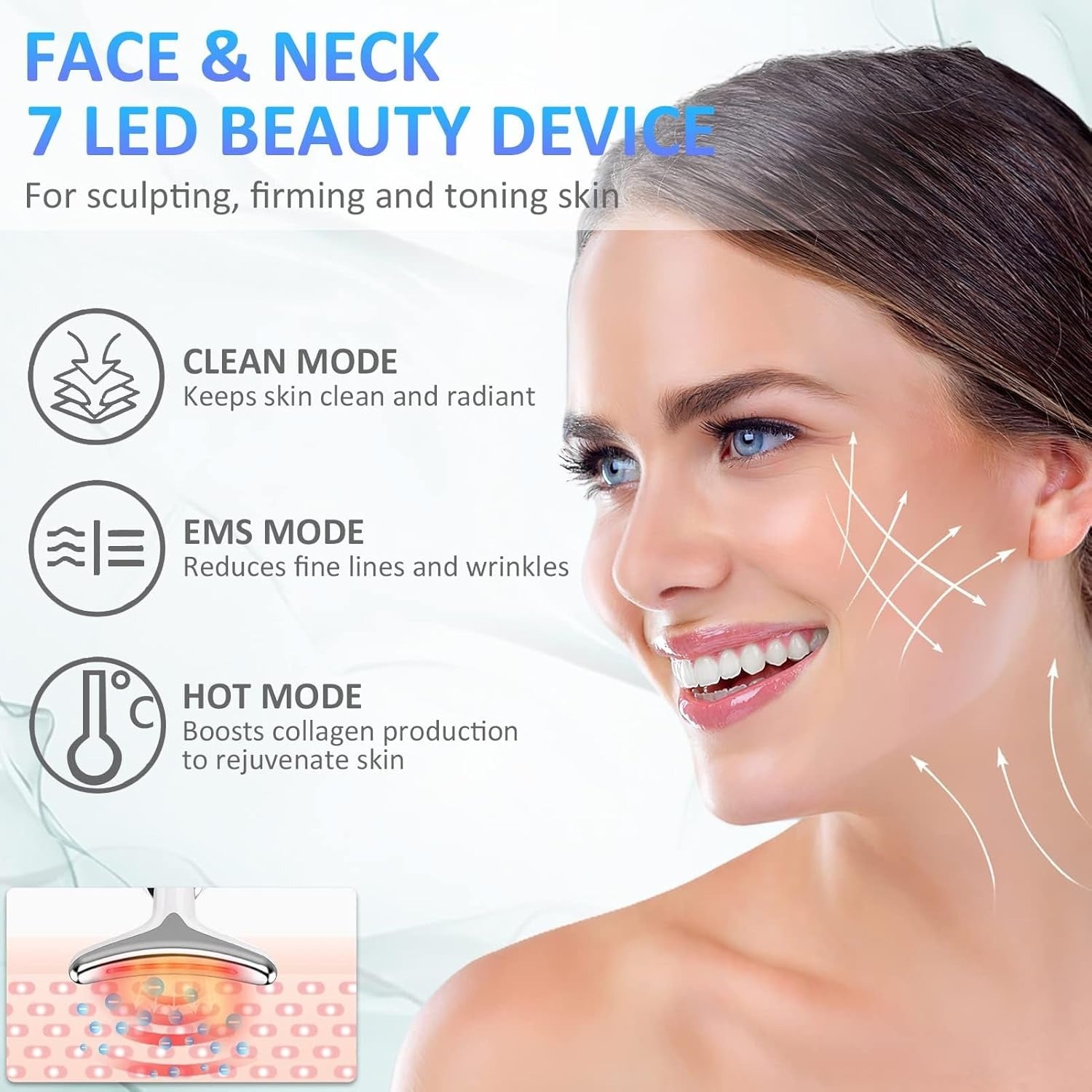 Rechargeable LED Facial Massager for Face & Neck - Vibrating Massager