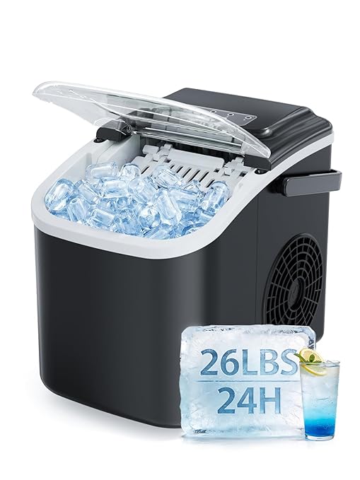 Mojgar Countertop Ice Maker, 26lbs/24H Portable Ice Maker with Handle
