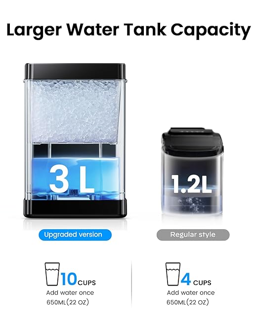 Ciays Nugget Ice Maker Countertop with 3L Detachable Water Tank and Timer Function