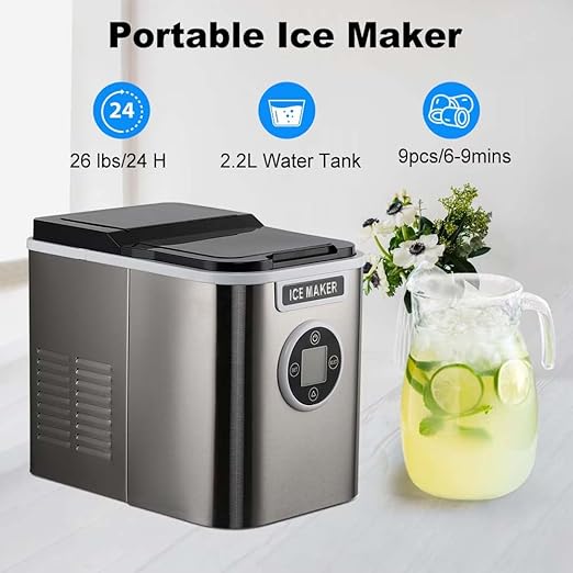 Hsuflws Countertop Ice Maker and Freezer, Portable | 26.5LBS/24H | Self-Cleaning
