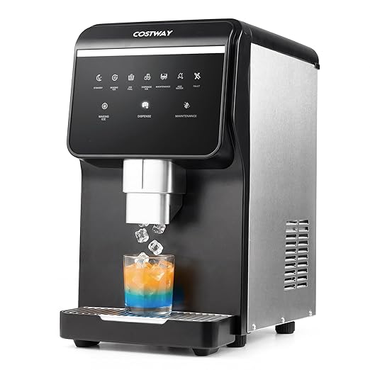 Costway Self Dispensing Nugget Ice Maker Countertop, 80Lbs/24H Soft Chewable Pellet Ice