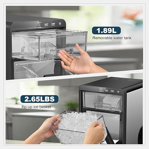 Qausou Nugget Ice Maker Countertop, 44lbs/24h Nugget Ice Machine