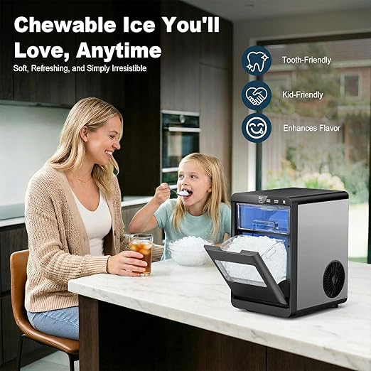 Qausou Nugget Ice Maker Countertop, 44lbs/24h Nugget Ice Machine