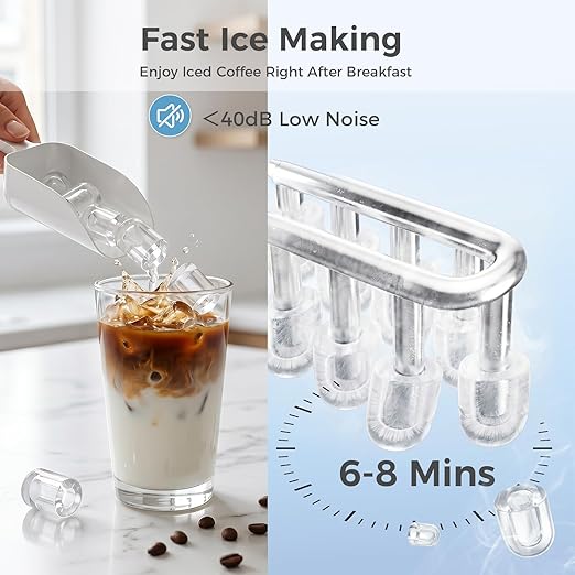 KMFurnila Countertop Ice Maker, 9 Bullet Cubes Ready in 6 Mins