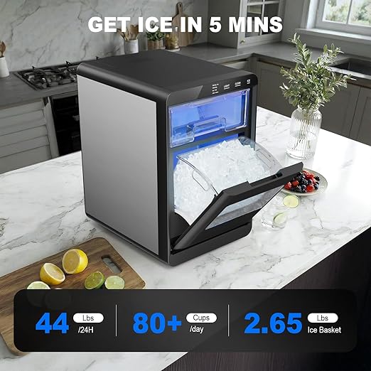 Qausou Nugget Ice Maker Countertop, 44lbs/24h Nugget Ice Machine