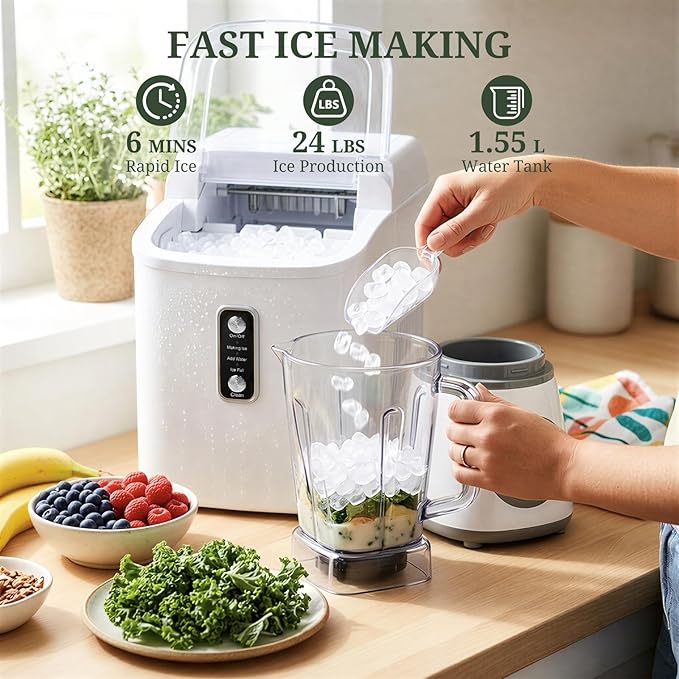 SageNest Nugget Ice Maker Countertop, 6-Min Fast Chewable Pellet Ice