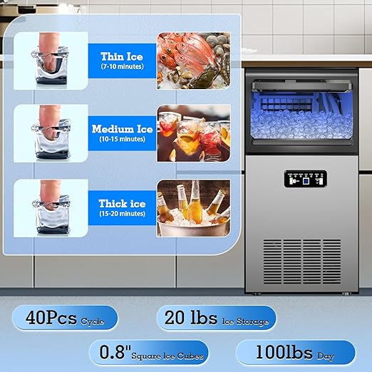Bibrsa Commercial Ice Maker 100LBS/24H, 40 Cubes
