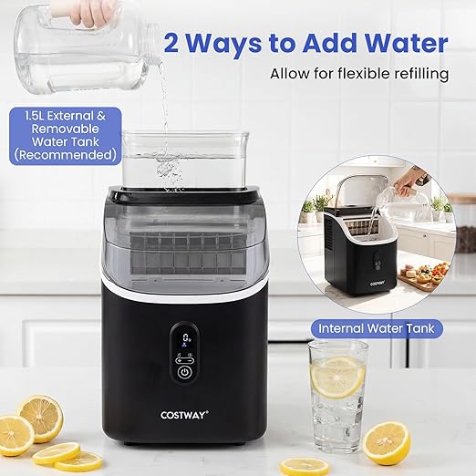 Costway Countertop Ice Cube Maker with External Water Tank, 16Pcs Ready in 6 Mins