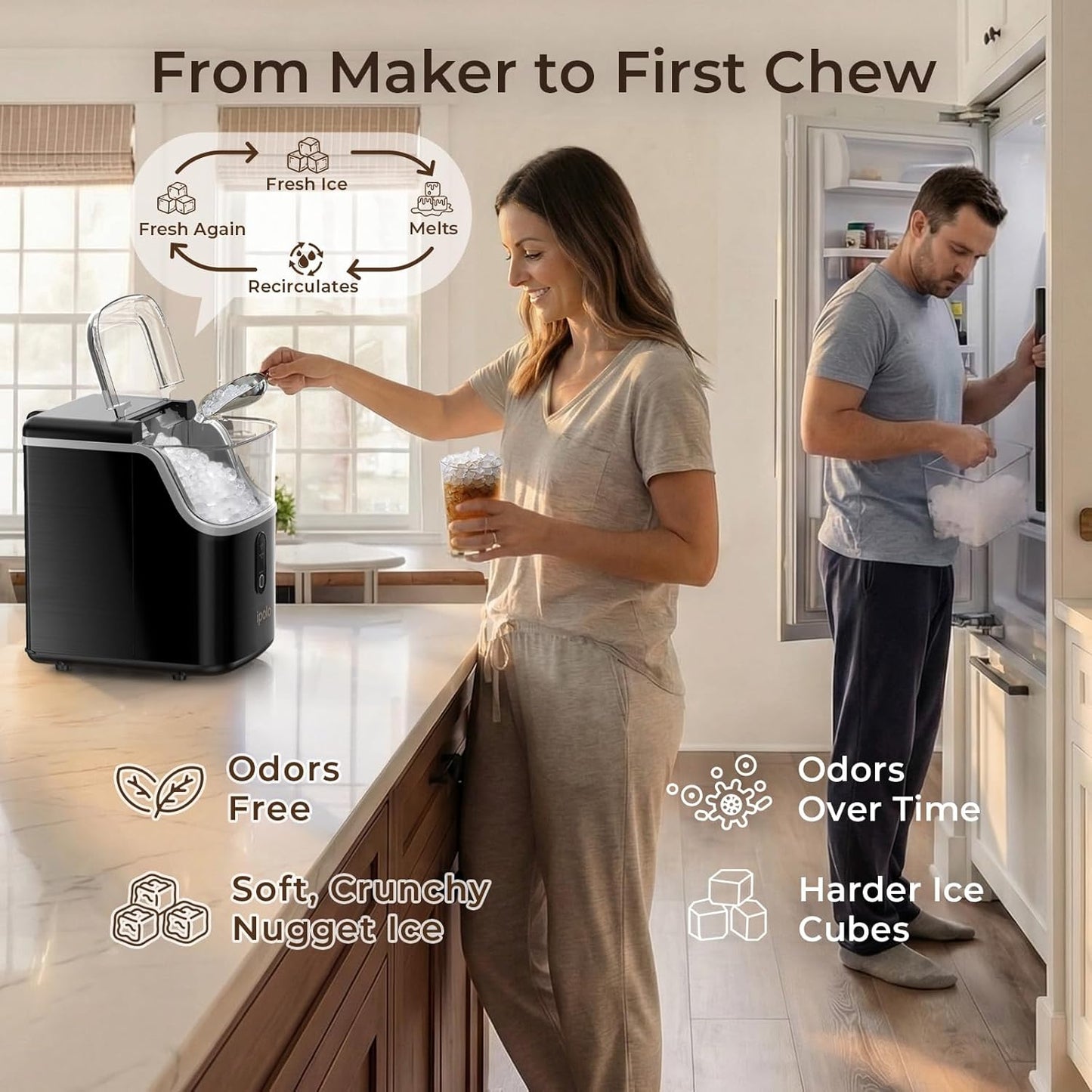 ipolo Nugget Ice Maker Countertop: 33lb/Day
