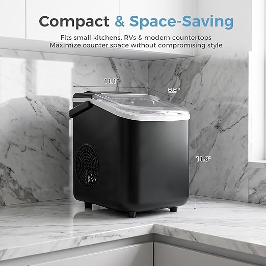 KMFurnila Countertop Ice Maker, 9 Bullet Cubes Ready in 6 Mins