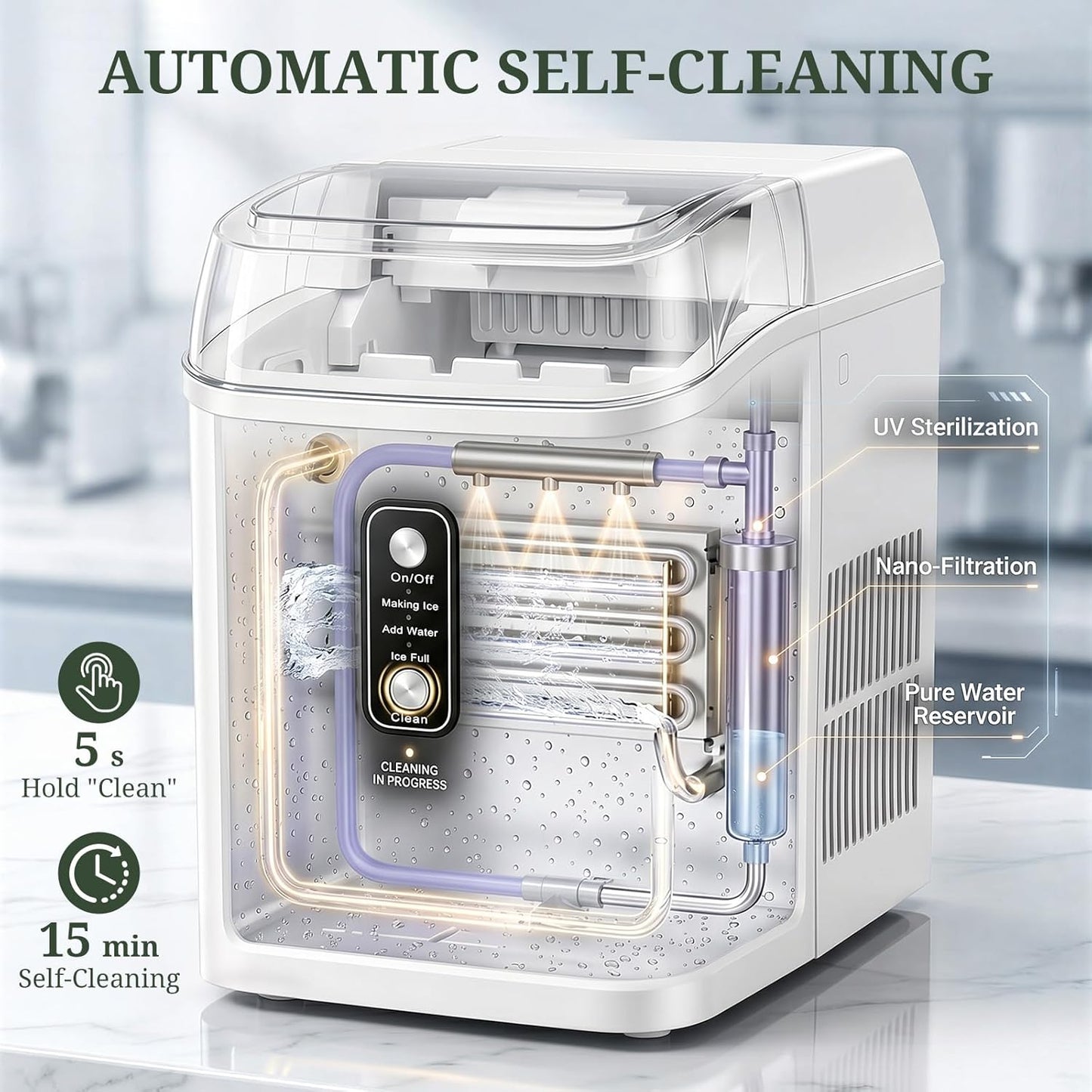 SageNest Nugget Ice Maker Countertop, 6-Min Fast Chewable Pellet Ice