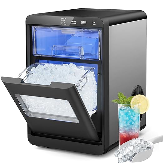 Qausou Nugget Ice Maker Countertop, 44lbs/24h Nugget Ice Machine