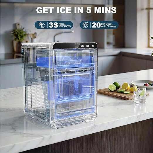 Qausou Nugget Ice Maker Countertop, 44lbs/24h Nugget Ice Machine