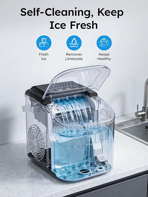Mojgar Countertop Ice Maker, 26lbs/24H Portable Ice Maker with Handle