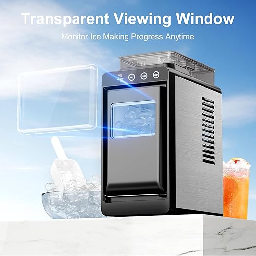 Kismile Countertop Ice Maker with 1.2L Top Water Tank, 8 Bullet Cubes in 6 Mins