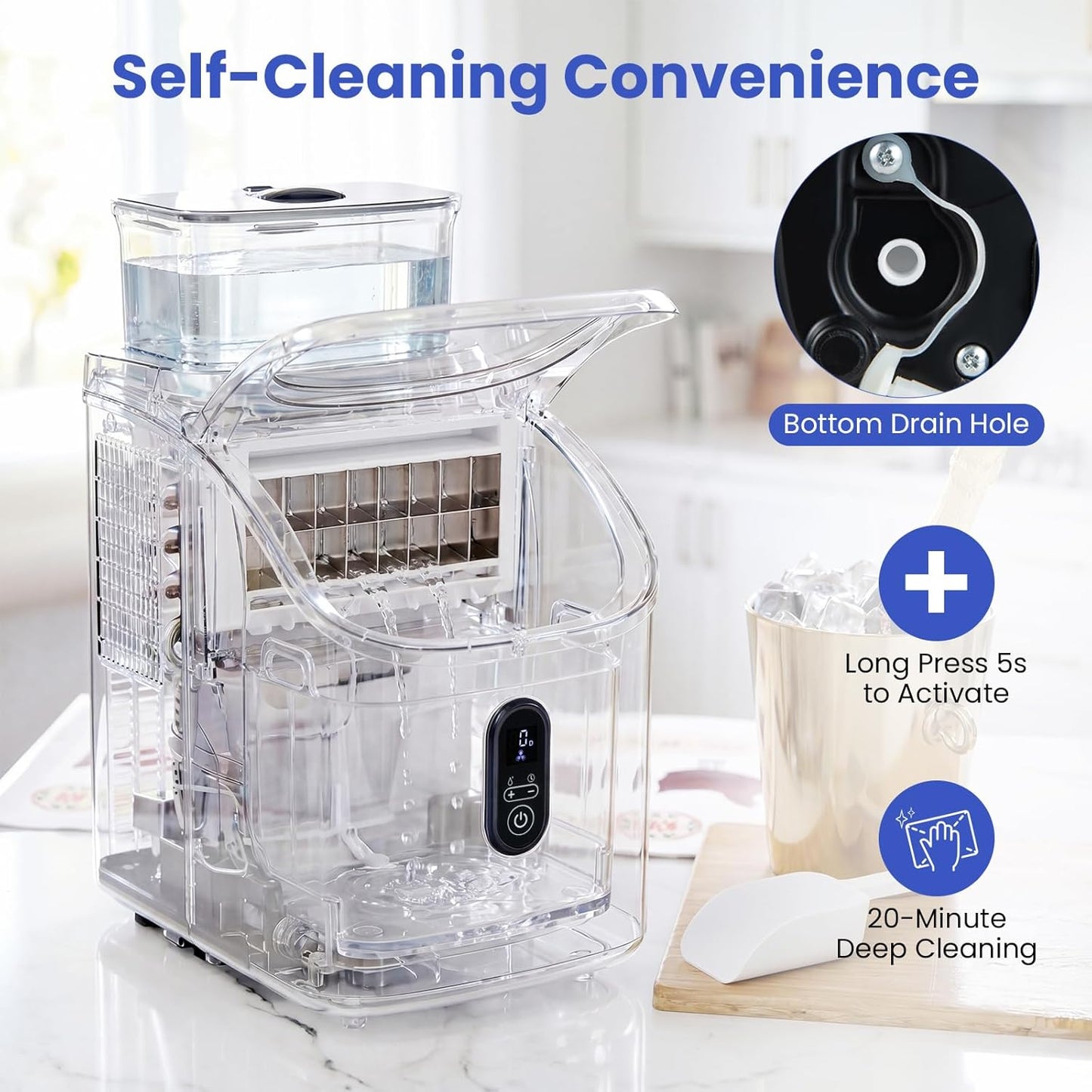 Costway Countertop Ice Cube Maker with External Water Tank, 16Pcs Ready in 6 Mins