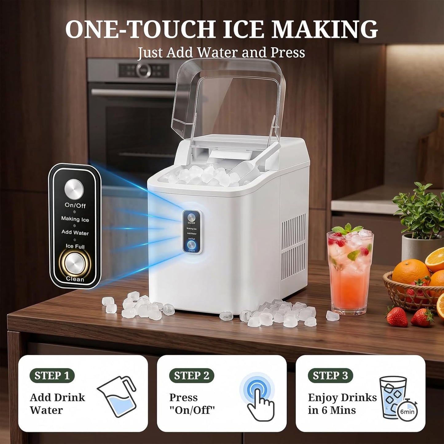 SageNest Nugget Ice Maker Countertop, 6-Min Fast Chewable Pellet Ice
