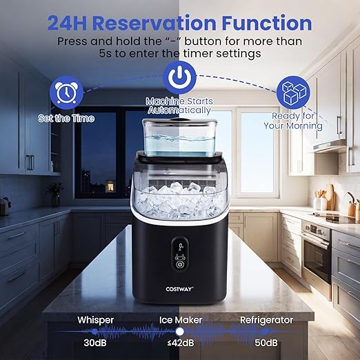 Costway Countertop Ice Cube Maker with External Water Tank, 16Pcs Ready in 6 Mins