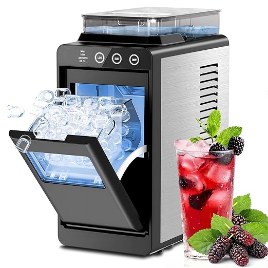 Kismile Countertop Ice Maker with 1.2L Top Water Tank, 8 Bullet Cubes in 6 Mins