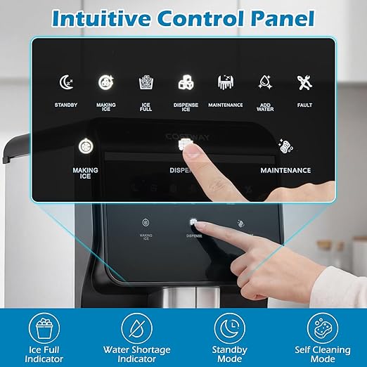 Costway Self Dispensing Nugget Ice Maker Countertop, 80Lbs/24H Soft Chewable Pellet Ice