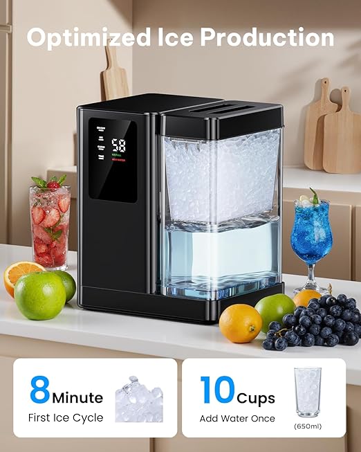 Ciays Nugget Ice Maker Countertop with 3L Detachable Water Tank and Timer Function