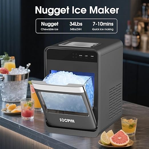 Soopyk Self Cleaning Countertop Nugget Ice Maker Machine with Ice Scoop 33lbs Daily...
