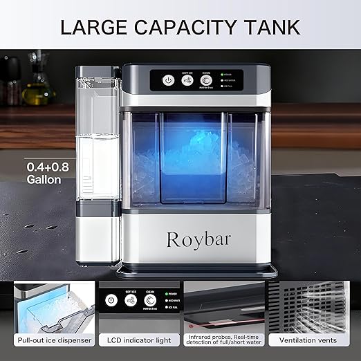Heaitmay Large Capacity Nugget Ice Makers Countertop One-Click Operation Self-Cleaning...