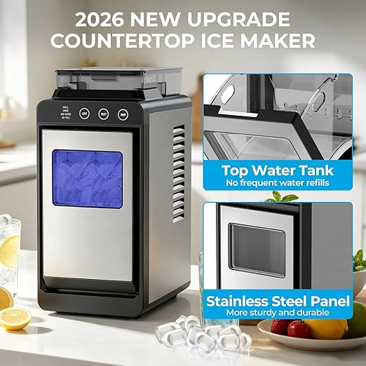 Electactic Countertop Ice Maker with 2L Dual Water Tank, 8 Bullet Ice Fast in 6 Mins