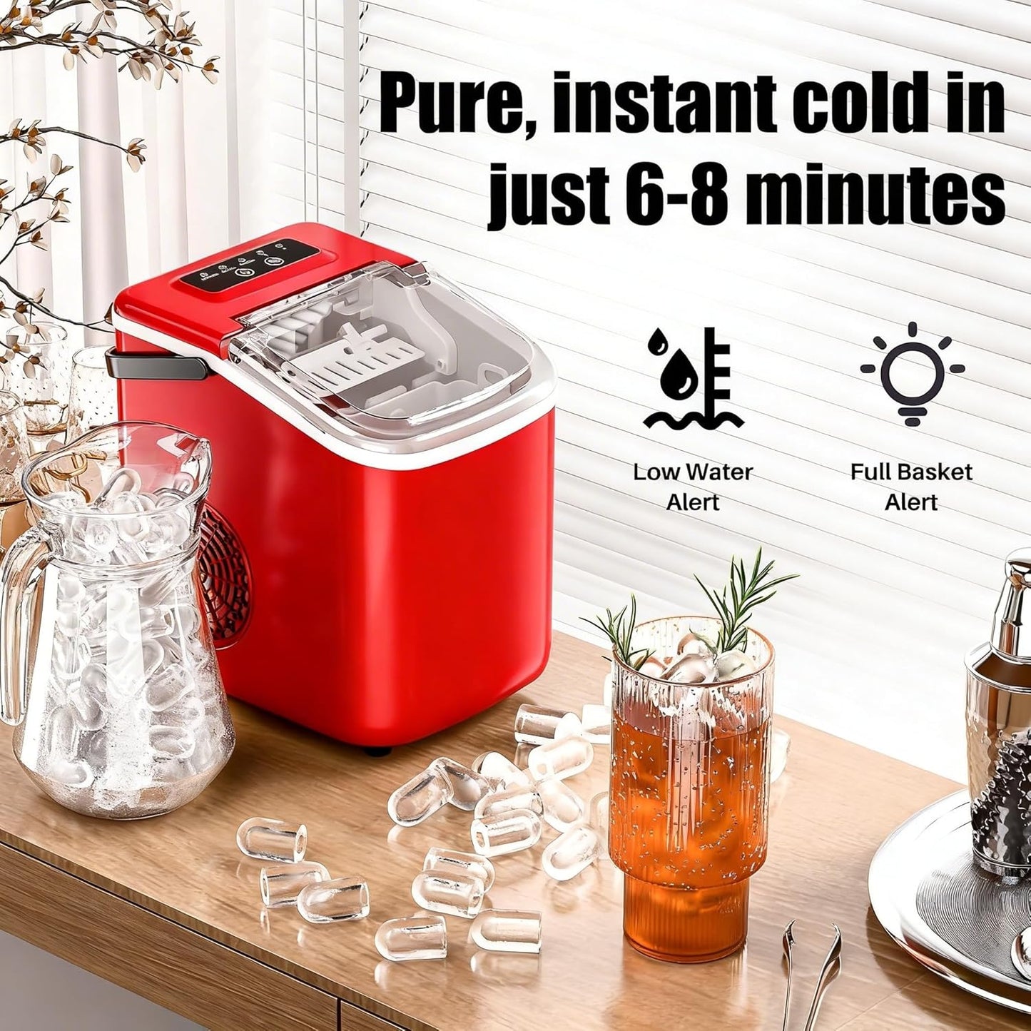 Snowflk Small Portable Countertop Ice Maker, 26lbs/24H Ice Machine with Self-Cleaning