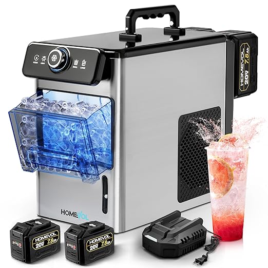 Homevol Cordless Rechargeable Battery Powered Ice Maker, 5.5H Max Runtime