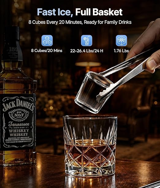 Exnos Clear Ice Cube Maker, 8 Crystal 1.2" Large Cubes in 20 Mins