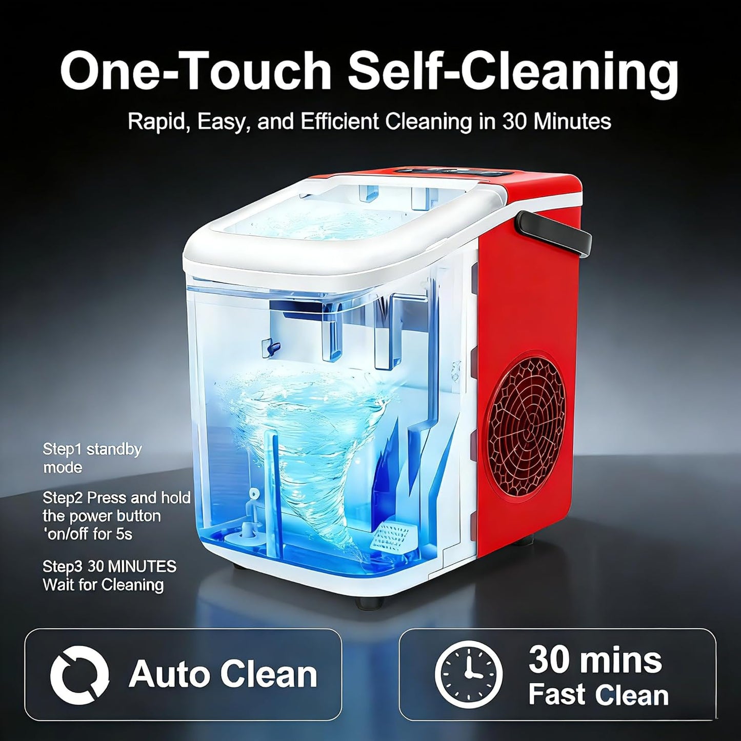 Bayany Countertop Ice Maker with Handle, 9 Ice Cubes in 6 Mins