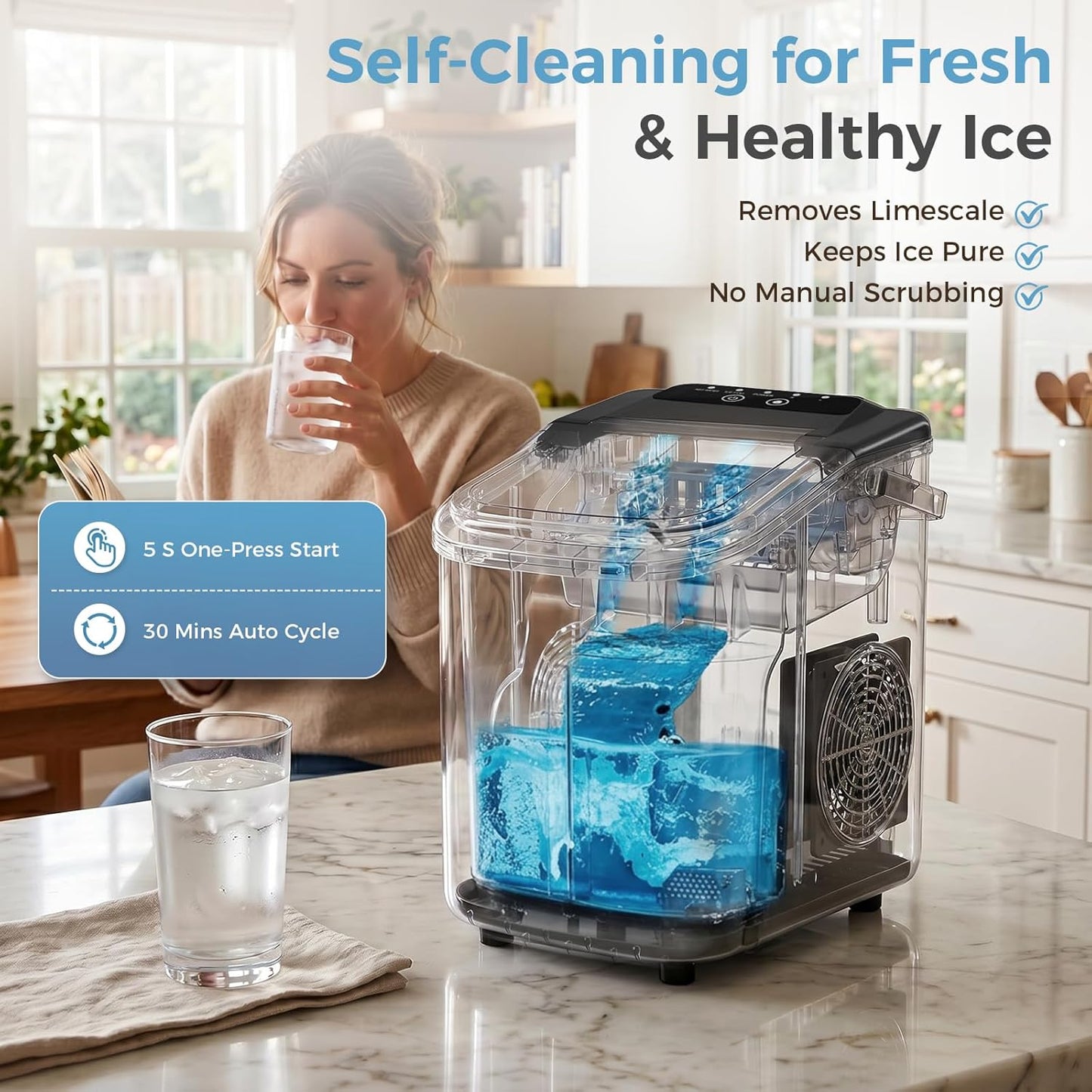 KMFurnila Countertop Ice Maker, 9 Bullet Cubes Ready in 6 Mins