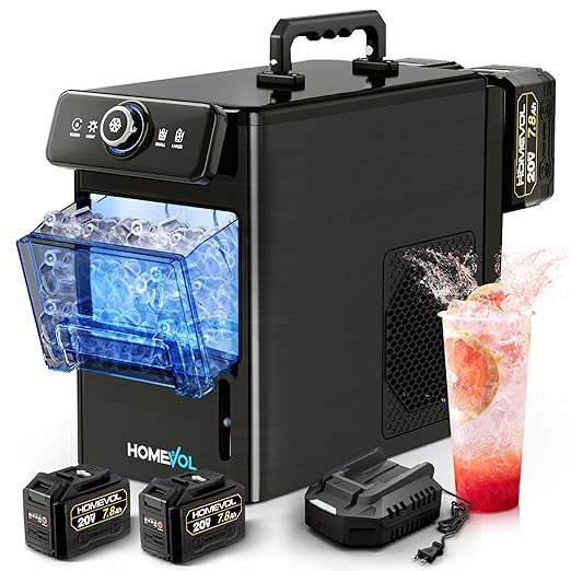 Homevol Cordless Rechargeable Battery Powered Ice Maker Compatible with Dewalt 20V...